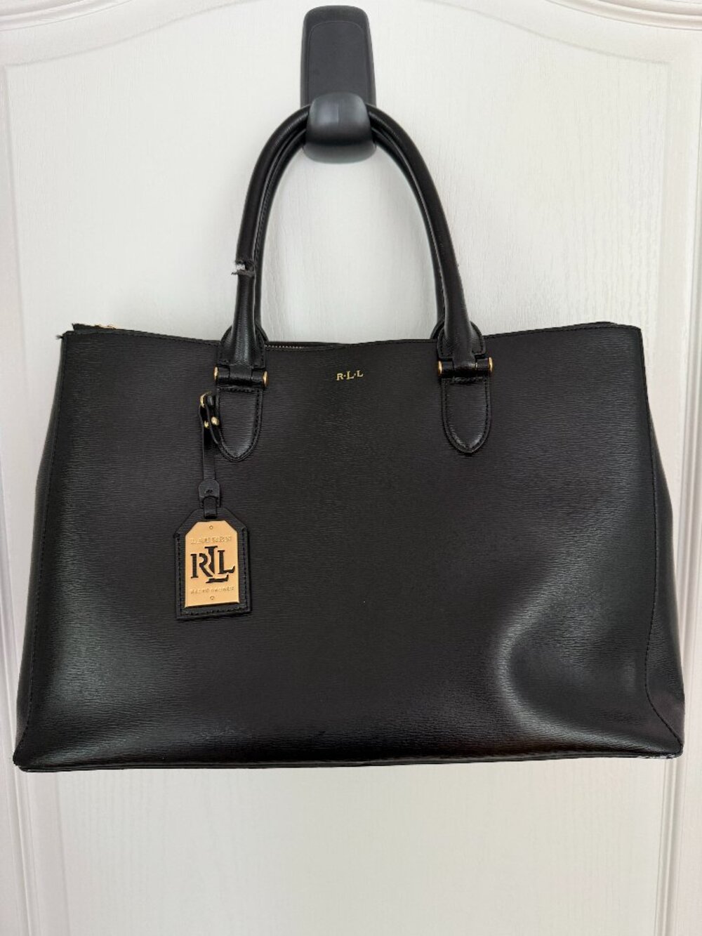 Vintage Lauren Ralph Lauren Newbury Double Zip Satchel - Large Black Saffiano